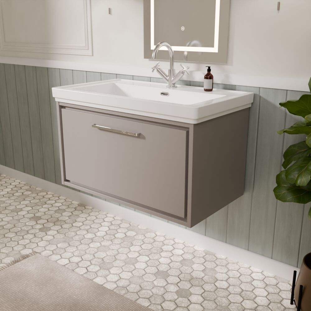 [BFLL3225A] Longnor Single Drawer Wall Hung Vanity Basin Unit with 1 Tap Hole Traditional Fireclay Basin, Choice of Colour and Size - Lifestyle 3