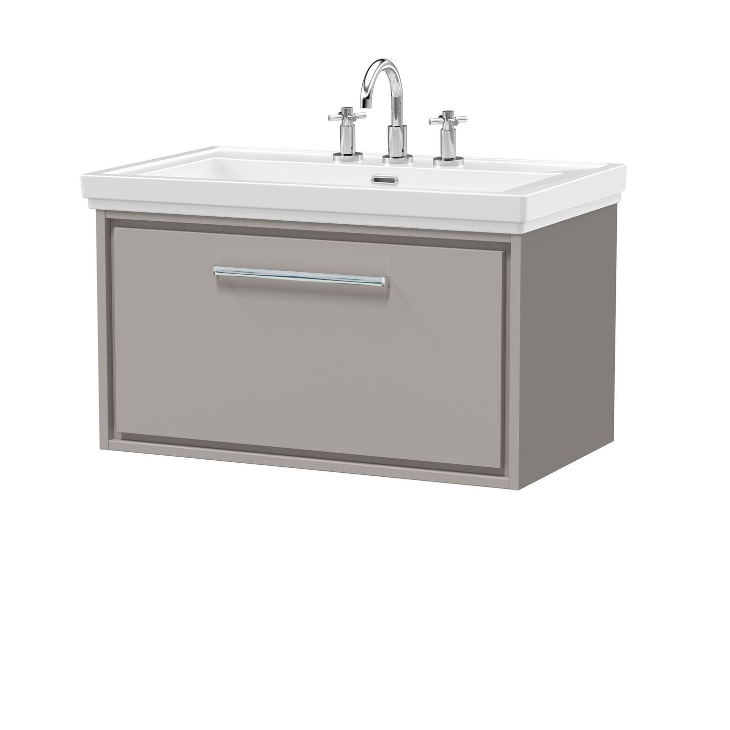 [BFLL3225B] Longnor Single Drawer Wall Hung Vanity Basin Unit with 3 Tap Hole Traditional Fireclay Basin, Choice of Size and Colour - Cutout