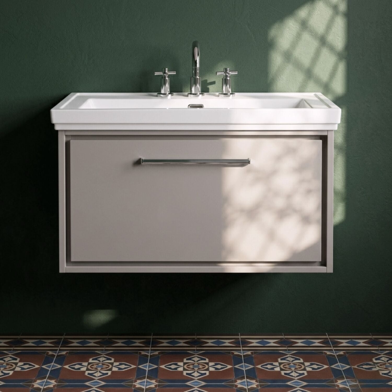 [BFLL3225B] Longnor Single Drawer Wall Hung Vanity Basin Unit with 3 Tap Hole Traditional Fireclay Basin, Choice of Size and Colour - Silo