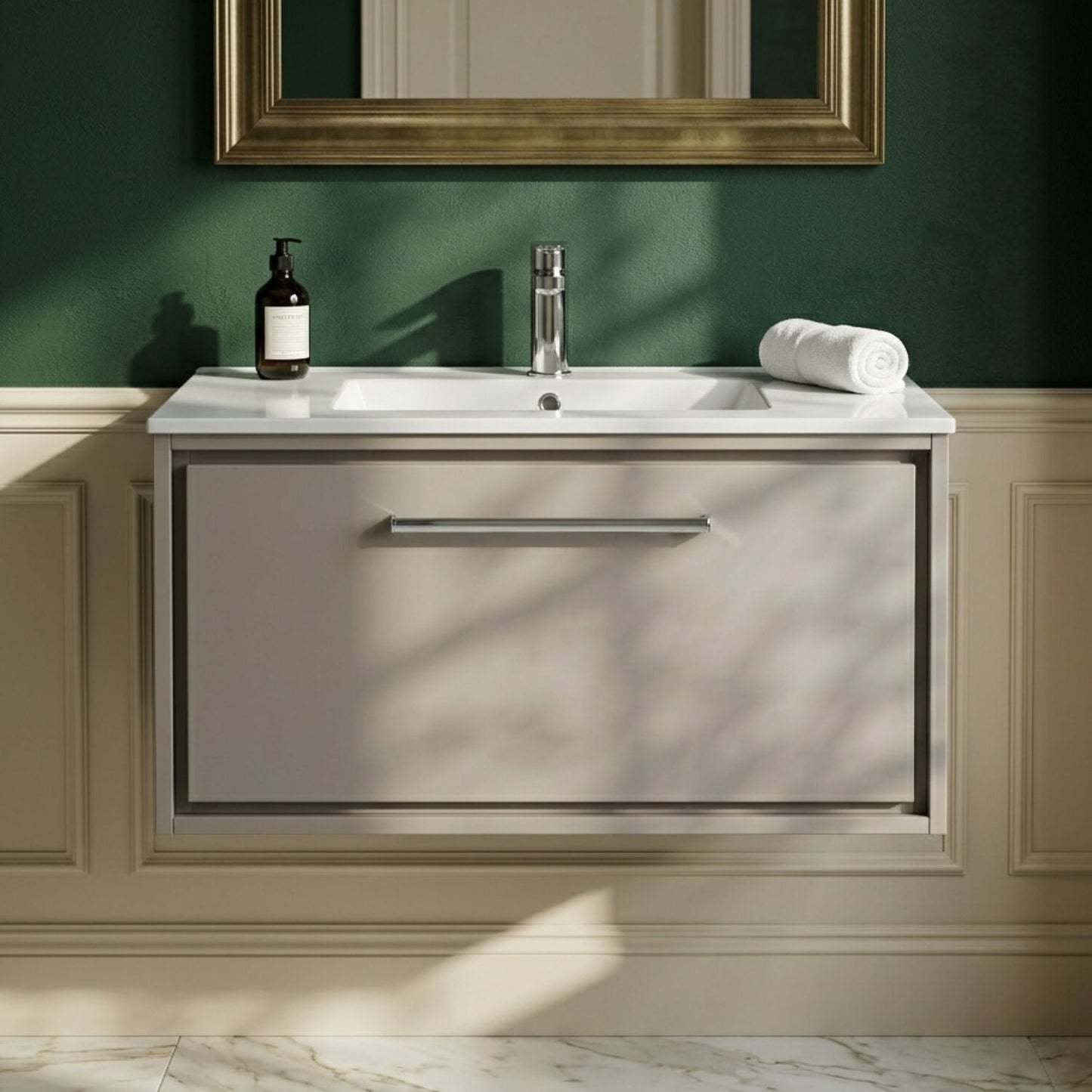 [BFLL3225C] Longnor Modern Bathroom Wall Hung Single Drawer Vanity Unit & Basin, Choice of Size and Colour - Silo