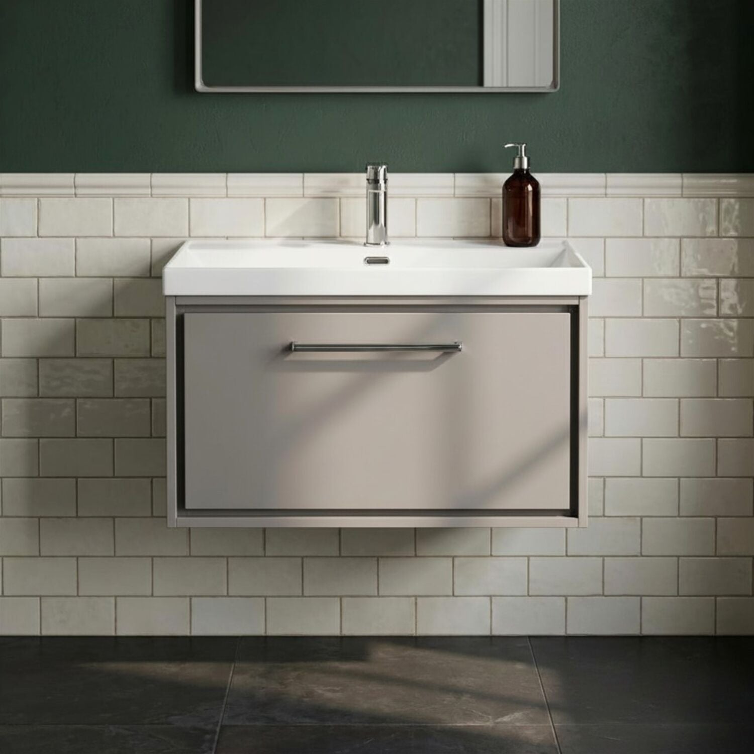 [BFLL3225E] Longnor Modern Bathroom 1 Soft Close Drawer Wall Hung Vanity Unit & Rectangular Basin, Choice of Size and Colour - Silo