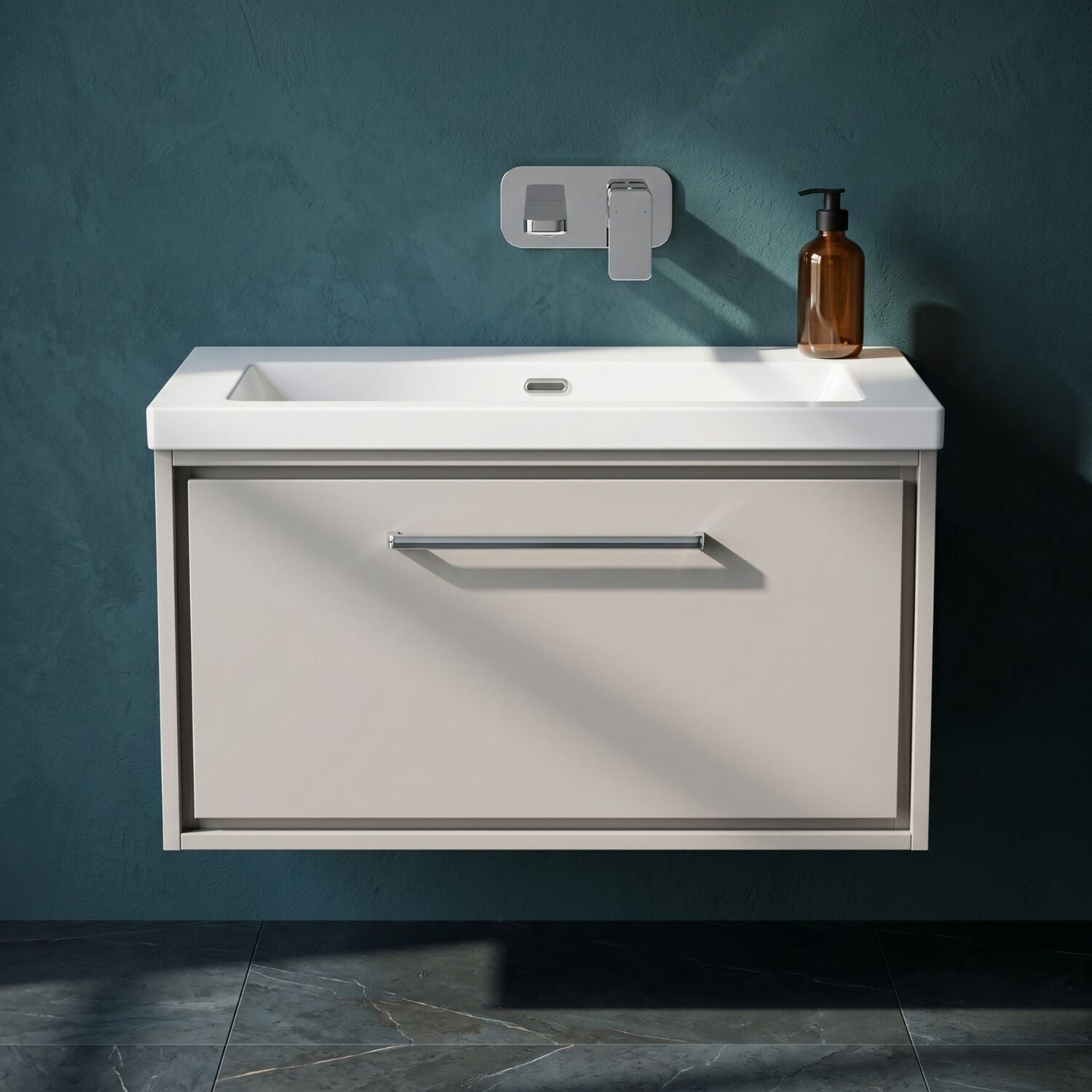 [BFLL3225K] Longnor Wall Hung Single Drawer Vanity Basin Unit with Modern Fireclay Basin, Choice of Size, Colour and Basin - Silo