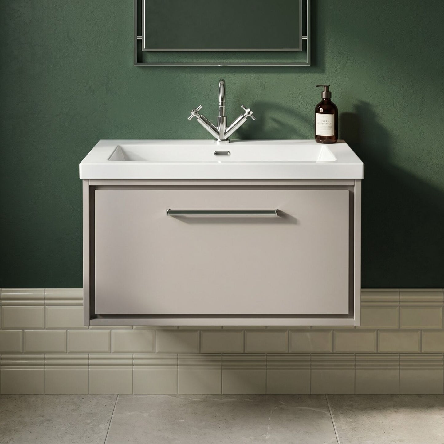 [BFLL3225L] Longnor Wall Hung Single Drawer Vanity Basin Unit with Modern Fireclay Basin, Choice of Size, Colour and Basin - Silo