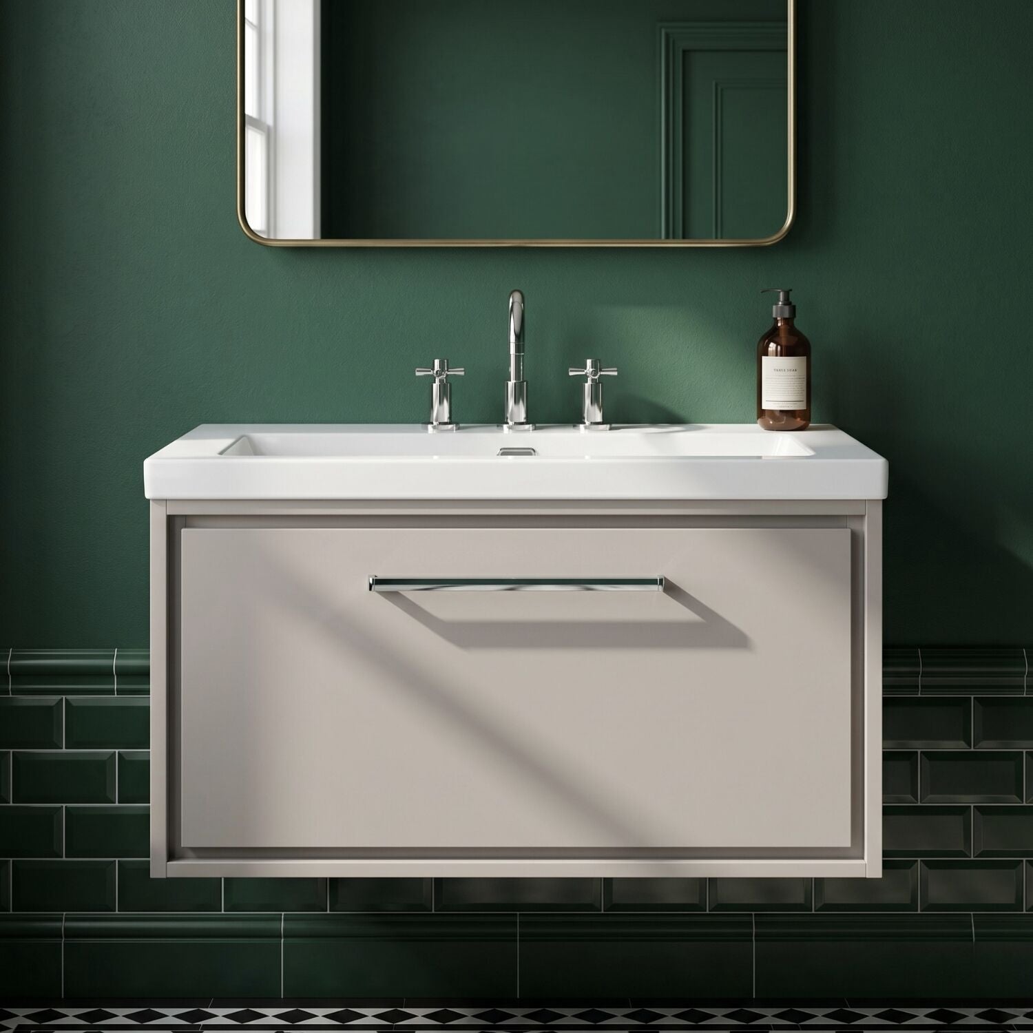 [BFLL3225M] Longnor Wall Hung Single Drawer Vanity Basin Unit with Modern Fireclay Basin, Choice of Size, Colour and Basin - Silo