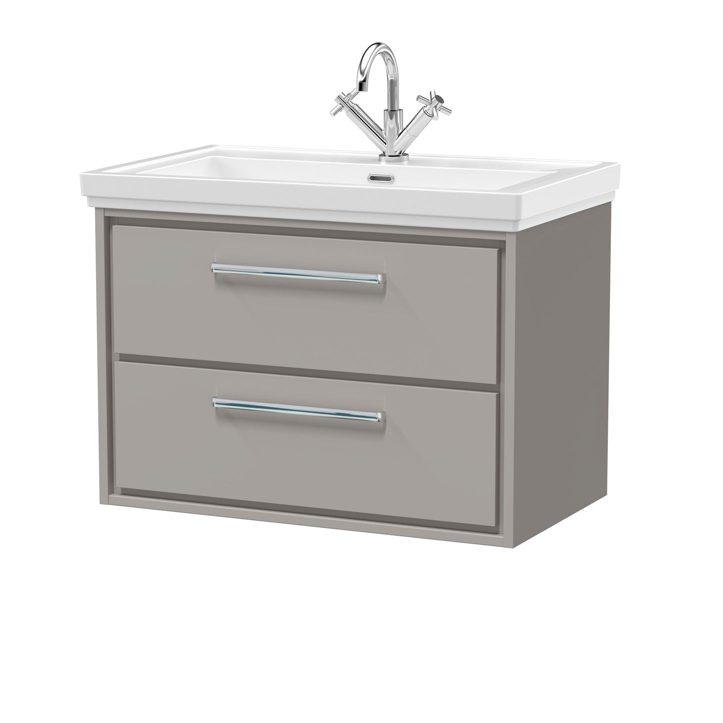 [BFLL3226A] Longnor 2 Drawer Wall Hung Vanity Basin Unit with 1 Tap Hole Traditional Fireclay Basin, Choice of Size and Colour - Cutout