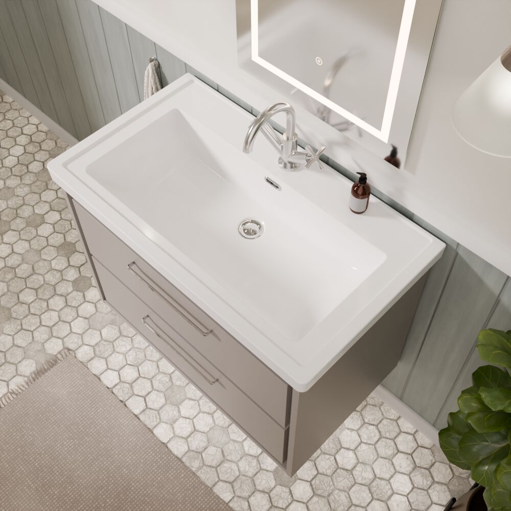 [BFLL3226A] Longnor 2 Drawer Wall Hung Vanity Basin Unit with 1 Tap Hole Traditional Fireclay Basin, Choice of Size and Colour - Lifestyle 2