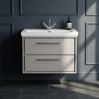 [BFLL3226B] Longnor 2 Drawer Wall Hung Vanity Basin Unit with 3 Tap Hole Traditional Fireclay Basin, Choice of Size and Colour - Silo