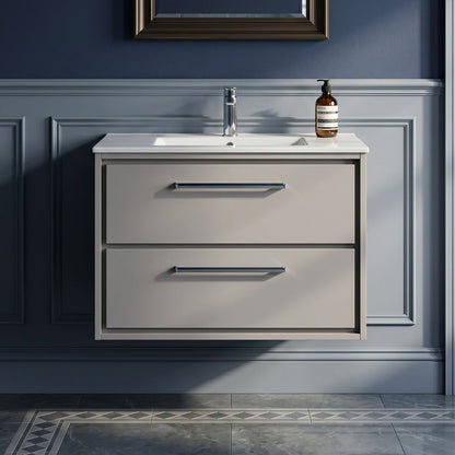 [BFLL3226C] Longnor Modern Wall Hung 2 Drawer Vanity Basin Unit with Minimalist Basin, Choice of Size and Colour - Silo