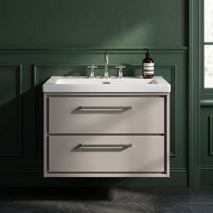 [BFLL3226M] Longnor Modern 2 Drawer Wall Hung Vanity Basin Unit with Modern Fireclay Sink, Choice of Size and Colour - Silo