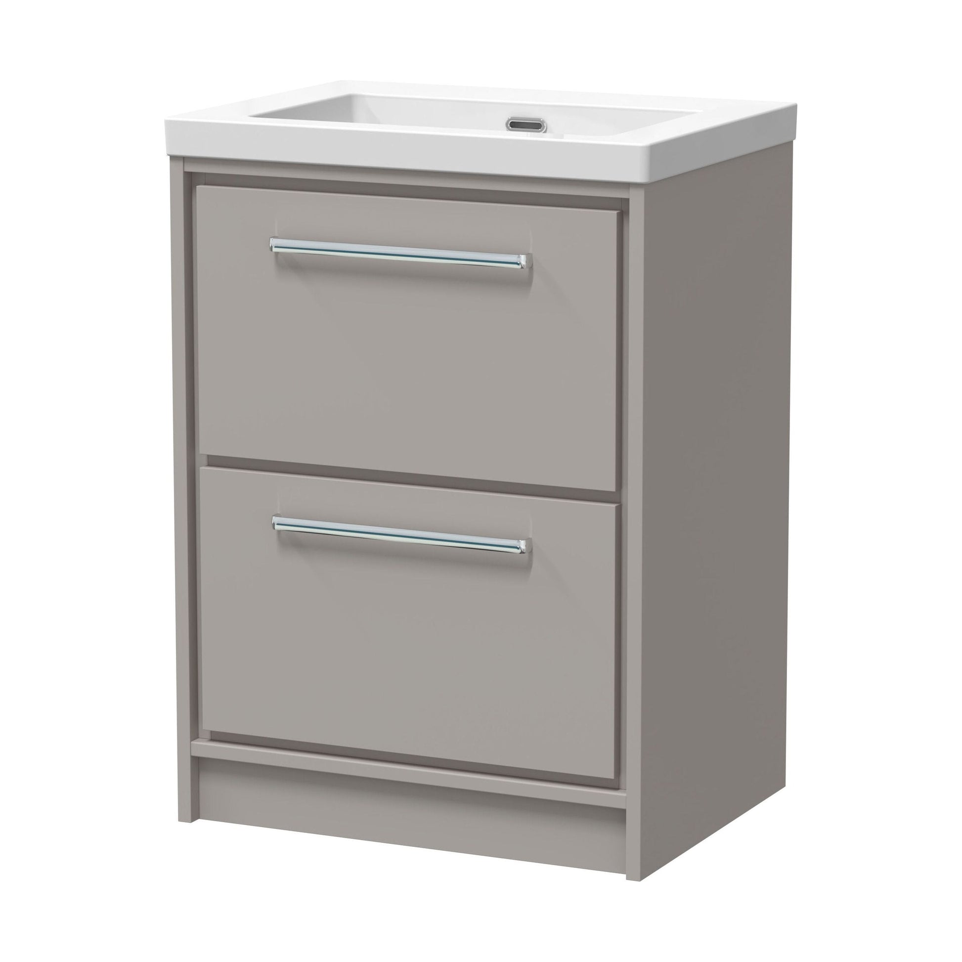 [BFLL3233K] Balterley Modern Bathroom 2 Soft-Close Drawer Floor Standing Vanity Unit Fireclay Basin, Pebble Grey, 600mm - Cutout