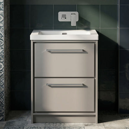 [BFLL3233K] Balterley Modern Bathroom 2 Soft-Close Drawer Floor Standing Vanity Unit Fireclay Basin, Pebble Grey, 600mm - Silo