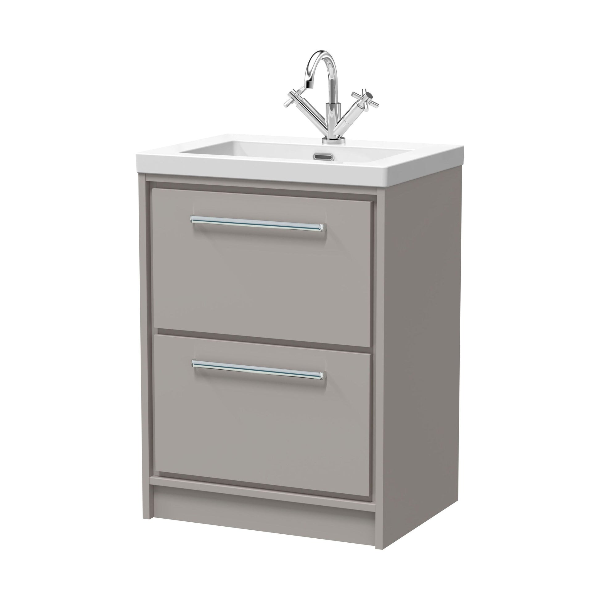 [BFLL3233L] Balterley Modern Bathroom Floor Standing 2 Soft-Close Drawer Vanity Fireclay Basin, Pebble Grey, 600mm - Cutout