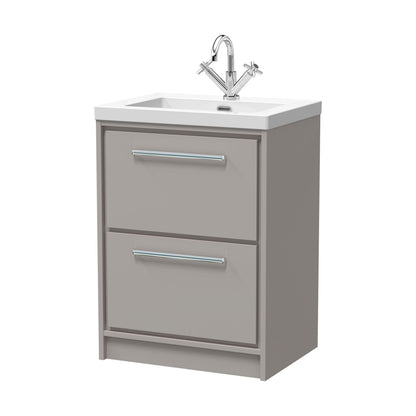 [BFLL3233L] Balterley Modern Bathroom Floor Standing 2 Soft-Close Drawer Vanity Fireclay Basin, Pebble Grey, 600mm - Cutout