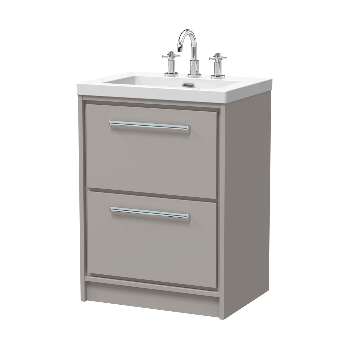 [BFLL3233M] Balterley Modern Bathroom 2 Soft Close Drawer Floor Standing Vanity Unit Fireclay Basin, Pebble Grey, 600mm - Cutout