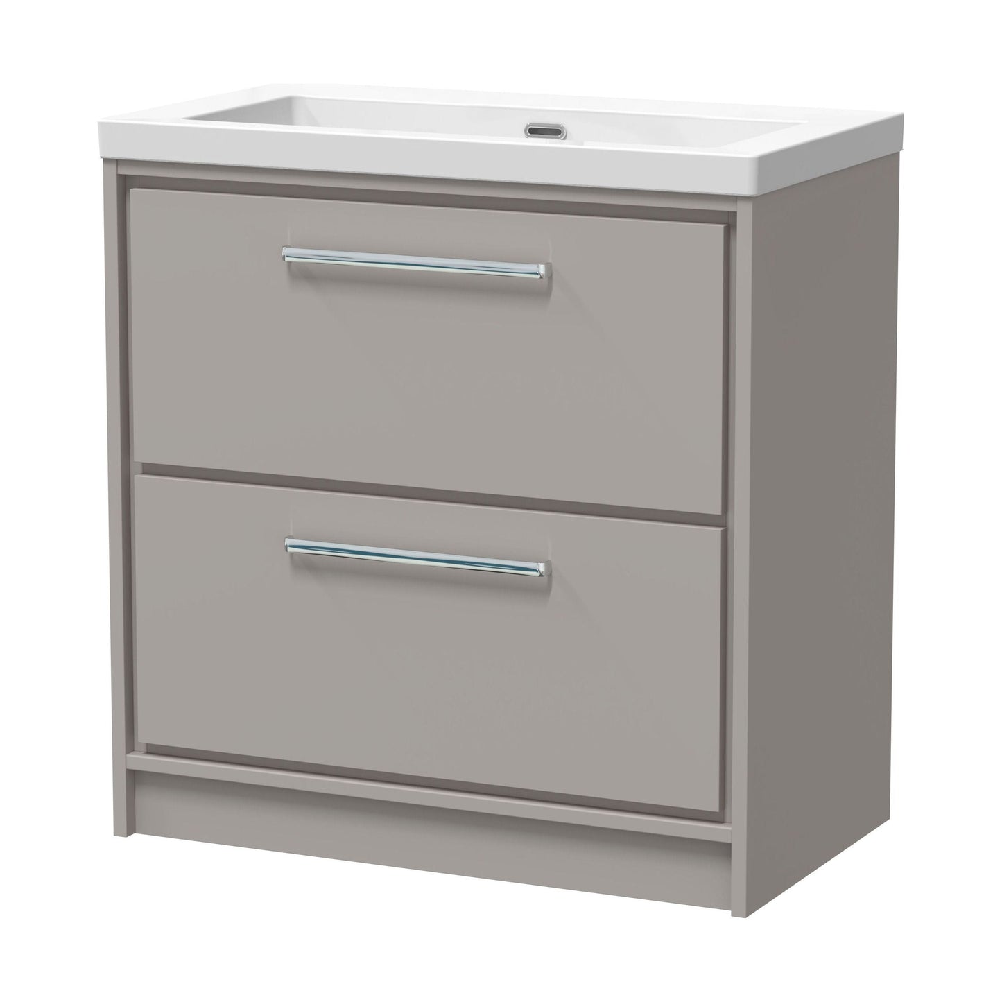 [BFLL3235K] Balterley Modern Bathroom 2 Soft-Close Drawer Floor Standing Vanity Unit Fireclay Basin, Pebble Grey, 800mm - Cutout