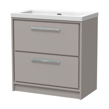 [BFLL3235K] Balterley Modern Bathroom 2 Soft-Close Drawer Floor Standing Vanity Unit Fireclay Basin, Pebble Grey, 800mm - Cutout