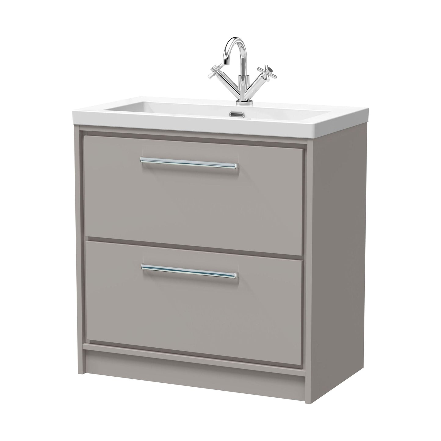 [BFLL3235L] Balterley Modern Bathroom Floor Standing 2 Soft-Close Drawer Vanity Fireclay Basin, Pebble Grey, 800mm - Cutout