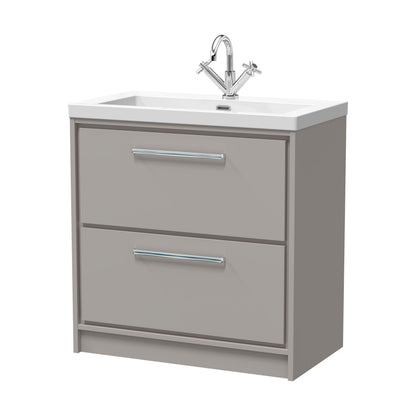 [BFLL3235L] Balterley Modern Bathroom Floor Standing 2 Soft-Close Drawer Vanity Fireclay Basin, Pebble Grey, 800mm - Cutout