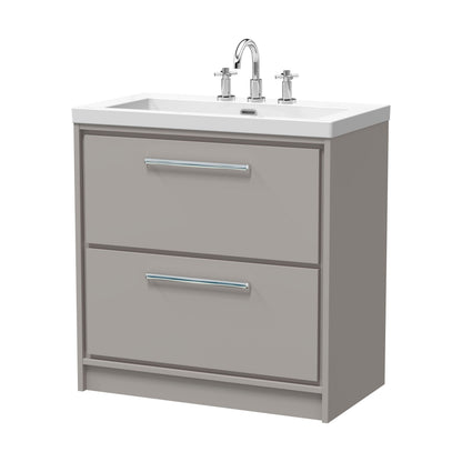 [BFLL3235M] Balterley Modern Bathroom 2 Soft Close Drawer Floor Standing Vanity Unit Fireclay Basin, Pebble Grey, 800mm - Cutout