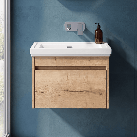 [BFLW1894H] Swainsley Contemporary Wall Hung 1 Drawer Vanity Unit with Traditional 0 Tap Hole Fireclay Basin - Choice of Size and Colour - Silo