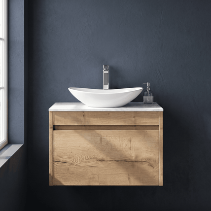 [BFLW1894WMT] Swainsley Contemporary Wall Hung 1 Drawer Vanity Unit with White Marble Top - Choice of Size and Colour - Silo