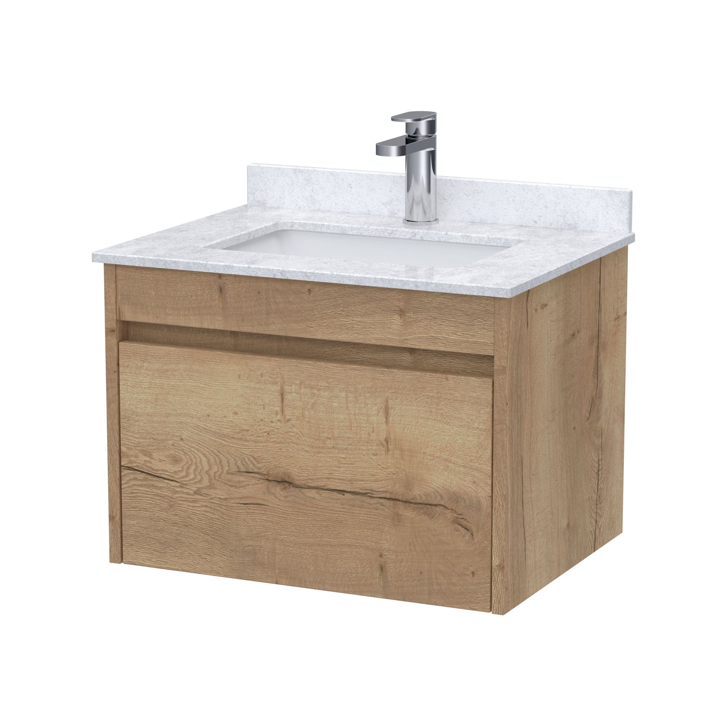 [BFLW1894WS1] Swainsley Contemporary Wall Hung 1 Drawer Vanity Unit with Marble Top with Basin - Choice of Size and Colour - Cutout