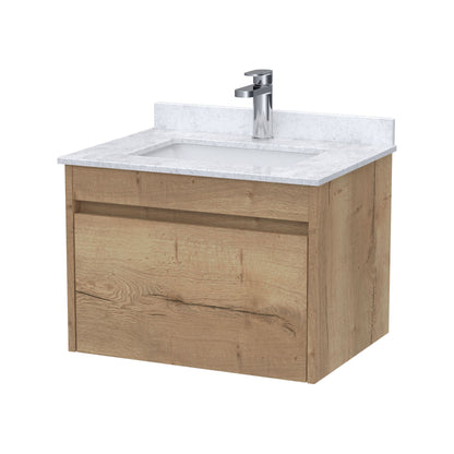 [BFLW1894WS1] Swainsley Contemporary Wall Hung 1 Drawer Vanity Unit with Marble Top with Basin - Choice of Size and Colour - Cutout