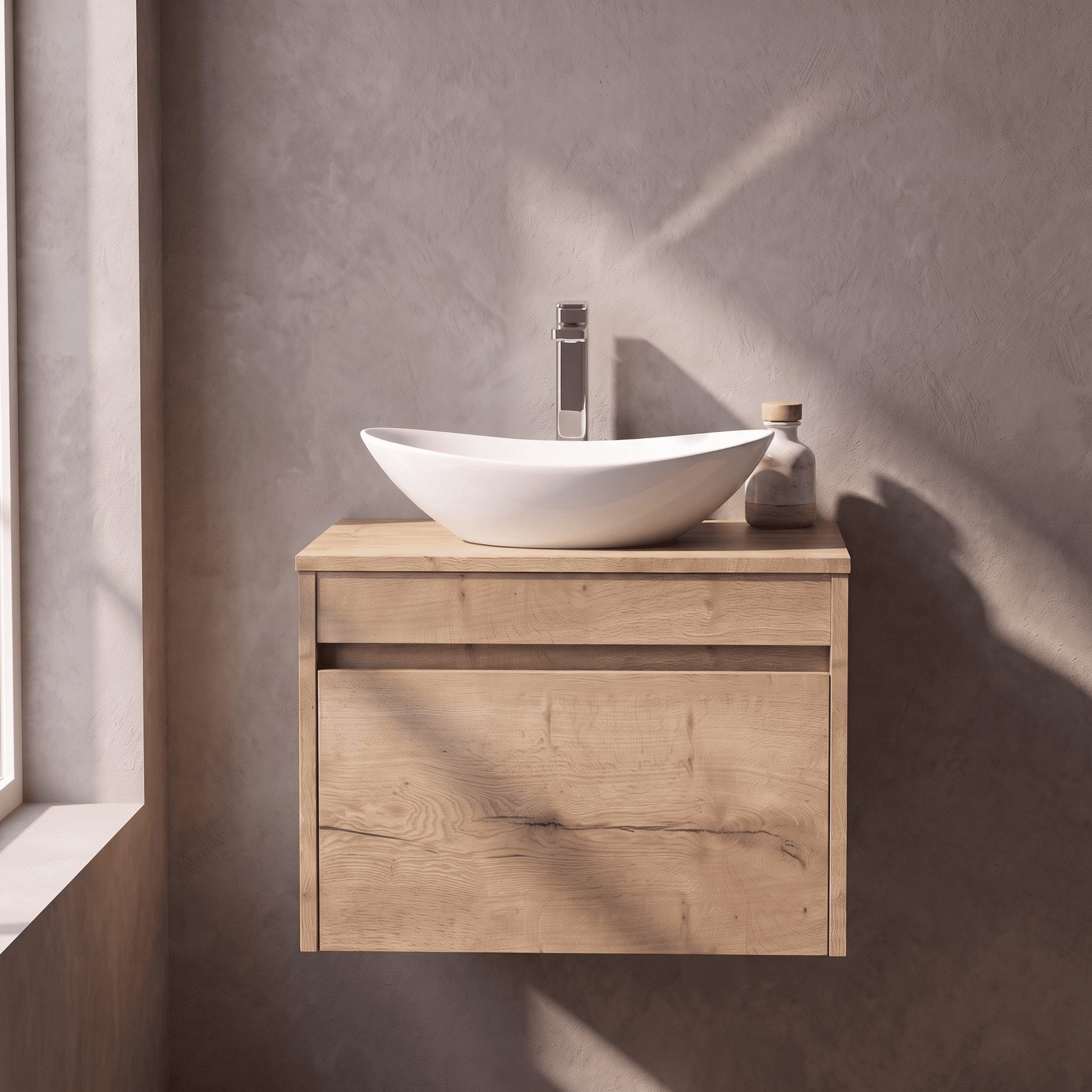 [BFLW1894W] Swainsley Contemporary Wall Hung 1 Drawer Vanity Unit with Laminate Worktop - Choice of Size and Colour - Silo