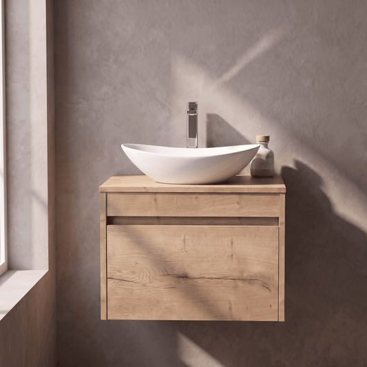 [BFLW1894W] Swainsley Contemporary Wall Hung 1 Drawer Vanity Unit with Laminate Worktop - Choice of Size and Colour - Silo