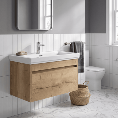 [BFLW1896A] Swainsley Contemporary Wall Hung 1 Drawer Vanity Unit with Traditional 1 Tap Hole Fireclay Basin - Choice of Size and Colour - Lifestyle 1