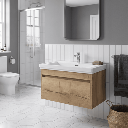 [BFLW1896A] Swainsley Contemporary Wall Hung 1 Drawer Vanity Unit with Traditional 1 Tap Hole Fireclay Basin - Choice of Size and Colour - Lifestyle 3