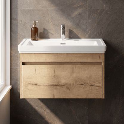 [BFLW1896A] Swainsley Contemporary Wall Hung 1 Drawer Vanity Unit with Traditional 1 Tap Hole Fireclay Basin - Choice of Size and Colour - Silo