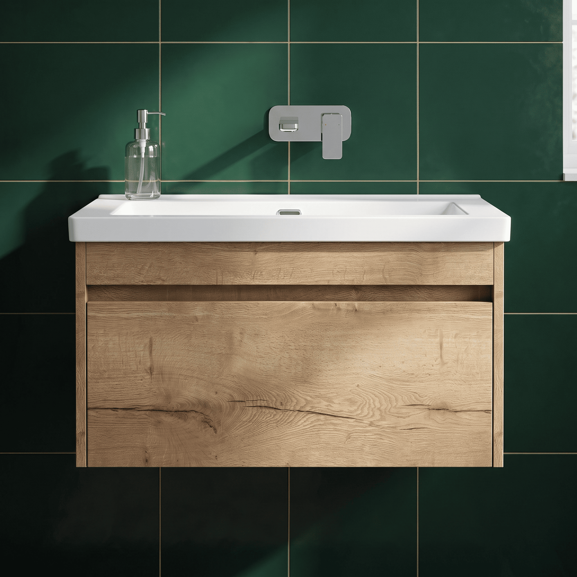 [BFLW1896K] Swainsley Contemporary Wall Hung 1 Drawer Vanity Unit with 0 Tap Hole Fireclay Basin - Choice of Size and Colour - Silo