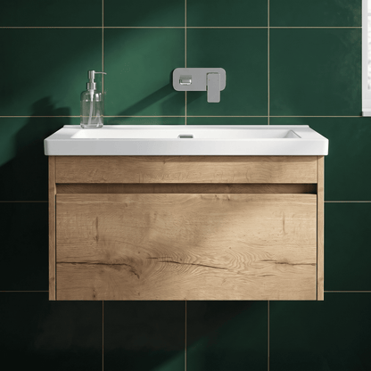 [BFLW1896K] Swainsley Contemporary Wall Hung 1 Drawer Vanity Unit with 0 Tap Hole Fireclay Basin - Choice of Size and Colour - Silo