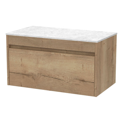 [BFLW1896WMT] Swainsley Contemporary Wall Hung 1 Drawer Vanity Unit with White Marble Top - Choice of Size and Colour - Cutout