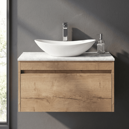 [BFLW1896WMT] Swainsley Contemporary Wall Hung 1 Drawer Vanity Unit with White Marble Top - Choice of Size and Colour - Silo