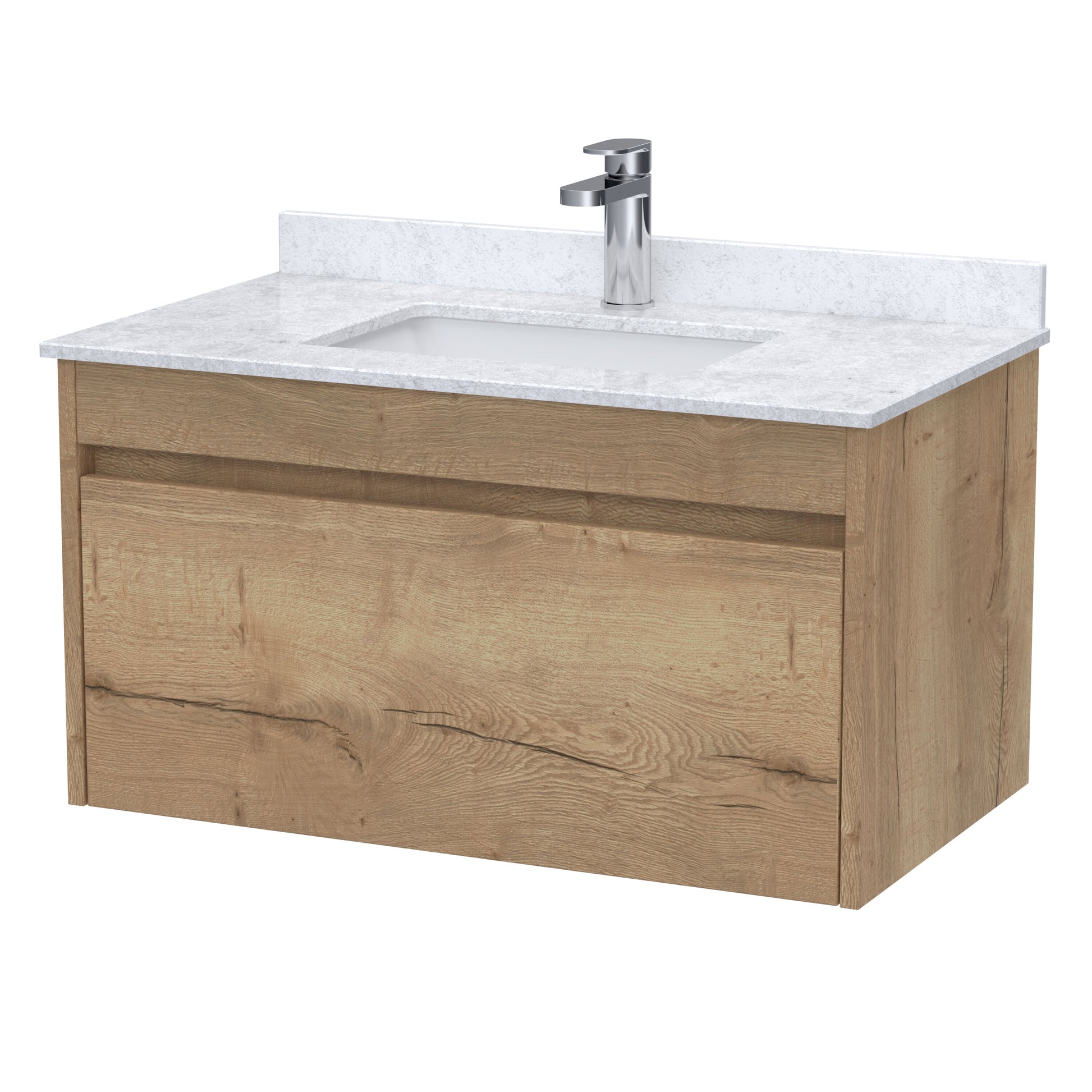[BFLW1896WS1] Swainsley Contemporary Wall Hung 1 Drawer Vanity Unit with Marble Top with Basin - Choice of Size and Colour - Cutout
