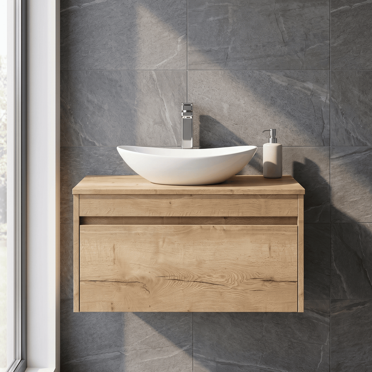 [BFLW1896W] Swainsley Contemporary Wall Hung 1 Drawer Vanity Unit with Laminate Worktop - Choice of Size and Colour - Silo