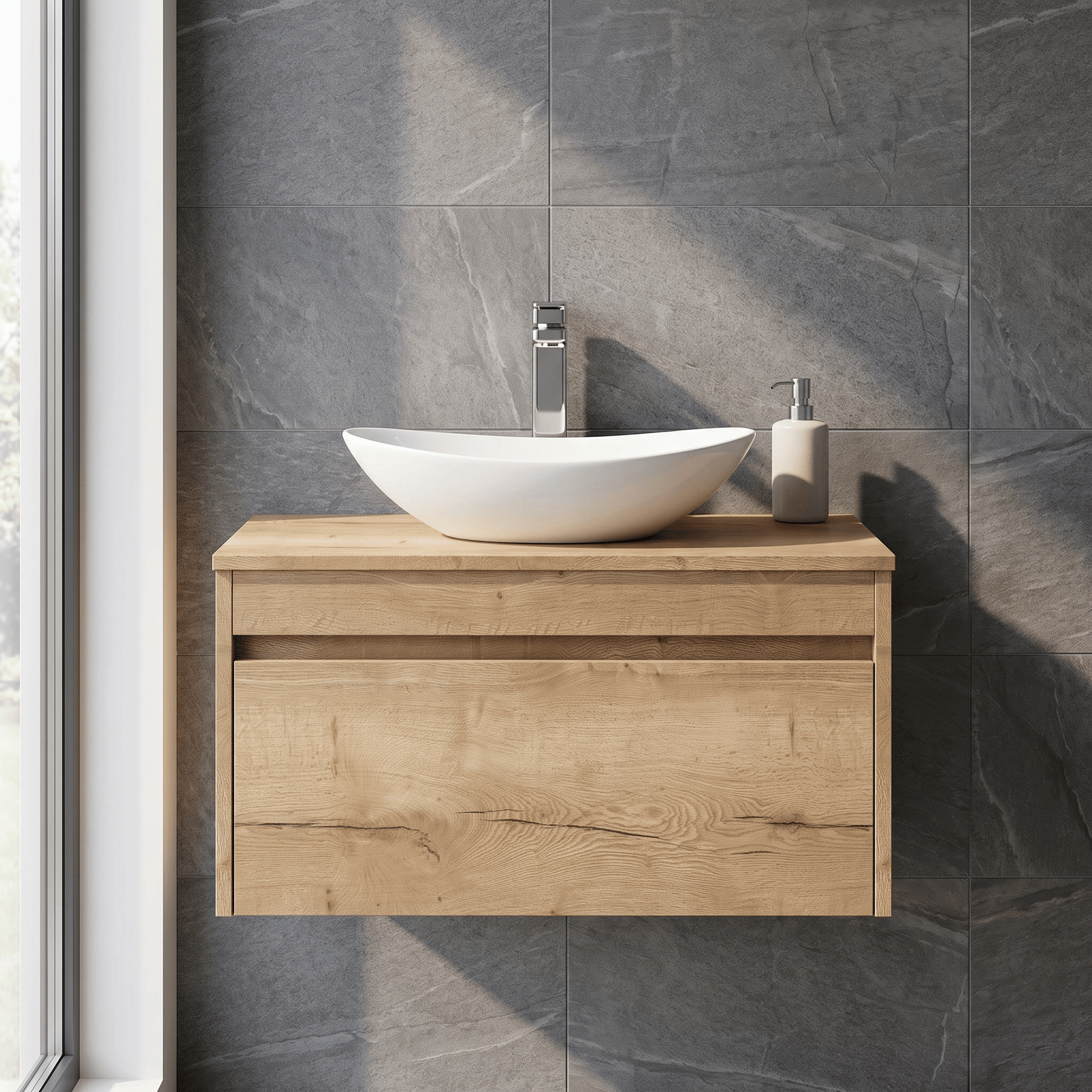 [BFLW1896W] Swainsley Contemporary Wall Hung 1 Drawer Vanity Unit with Laminate Worktop - Choice of Size and Colour - Silo