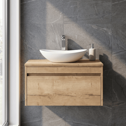 [BFLW1896W] Swainsley Contemporary Wall Hung 1 Drawer Vanity Unit with Laminate Worktop - Choice of Size and Colour - Silo