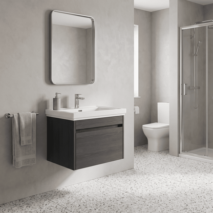 [BFLW2294A] Swainsley Contemporary Wall Hung 1 Drawer Vanity Unit with Traditional 1 Tap Hole Fireclay Basin - Choice of Size and Colour - Lifestyle 3