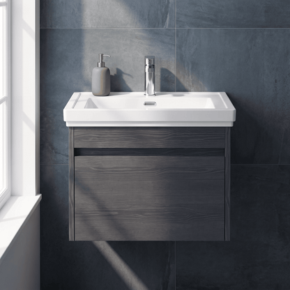 [BFLW2294A] Swainsley Contemporary Wall Hung 1 Drawer Vanity Unit with Traditional 1 Tap Hole Fireclay Basin - Choice of Size and Colour - Silo