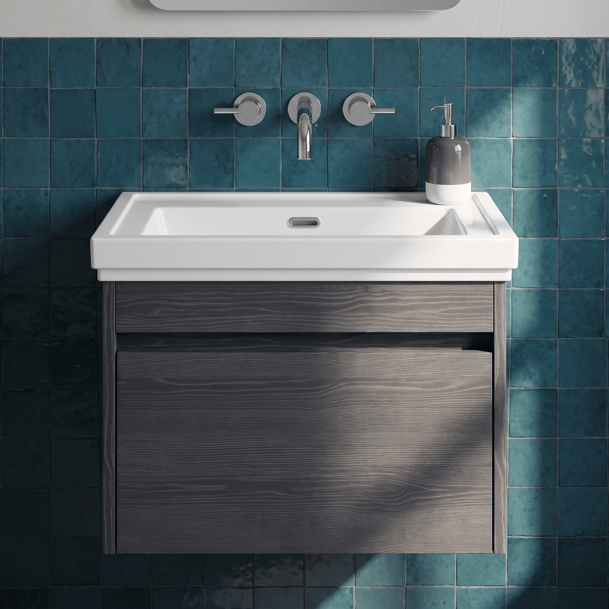 [BFLW2294H] Swainsley Contemporary Wall Hung 1 Drawer Vanity Unit with Traditional 0 Tap Hole Fireclay Basin - Choice of Size and Colour - Silo