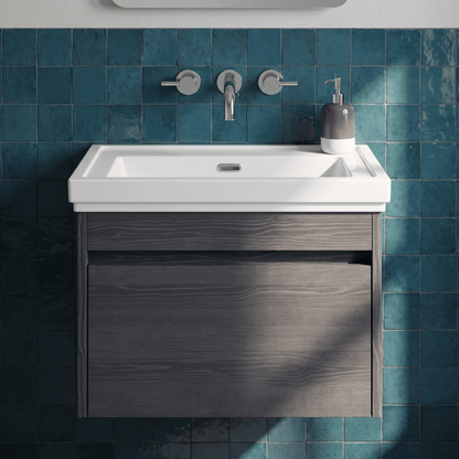 [BFLW2294H] Swainsley Contemporary Wall Hung 1 Drawer Vanity Unit with Traditional 0 Tap Hole Fireclay Basin - Choice of Size and Colour - Silo