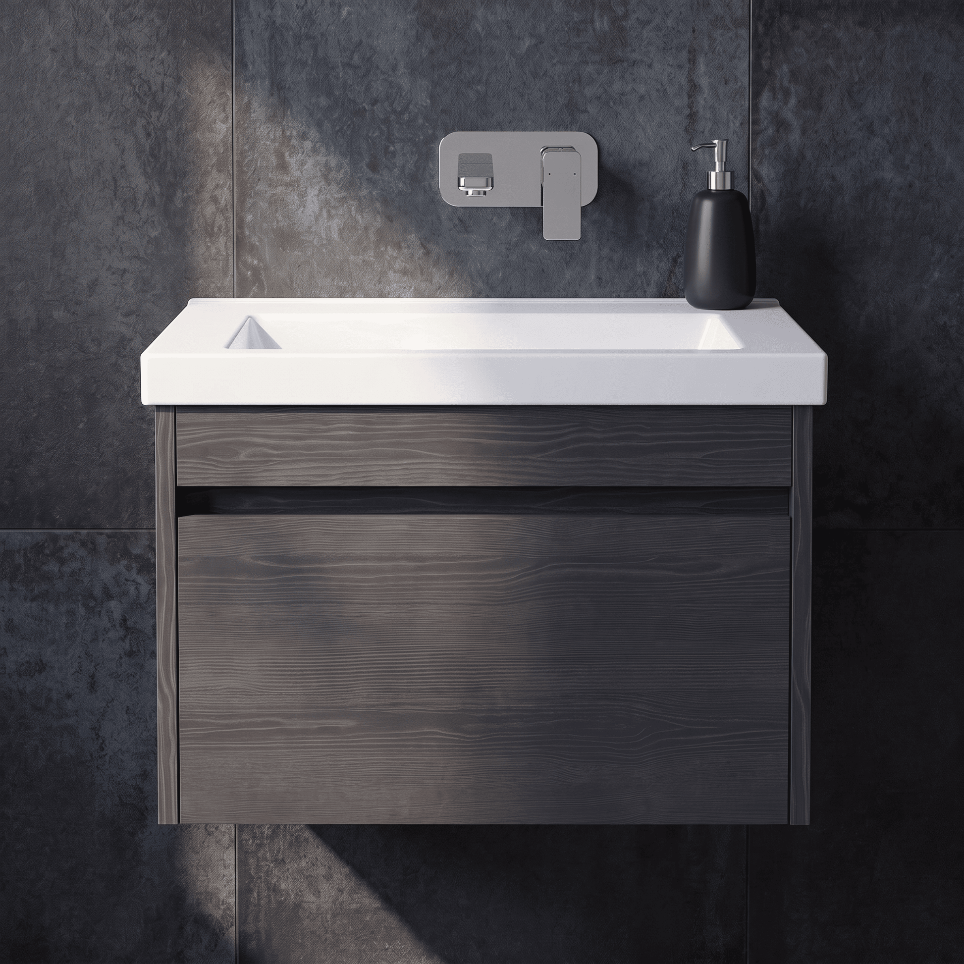 [BFLW2294K] Swainsley Contemporary Wall Hung 1 Drawer Vanity Unit with 0 Tap Hole Fireclay Basin - Choice of Size and Colour - Silo