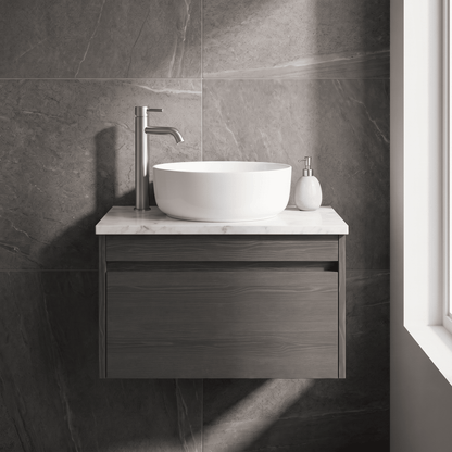[BFLW2294WMT] Swainsley Contemporary Wall Hung 1 Drawer Vanity Unit with White Marble Top - Choice of Size and Colour - Silo