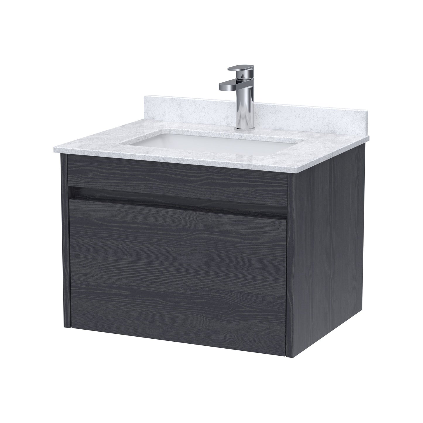 [BFLW2294WS1] Swainsley Contemporary Wall Hung 1 Drawer Vanity Unit with Marble Top with Basin - Choice of Size and Colour - Cutout