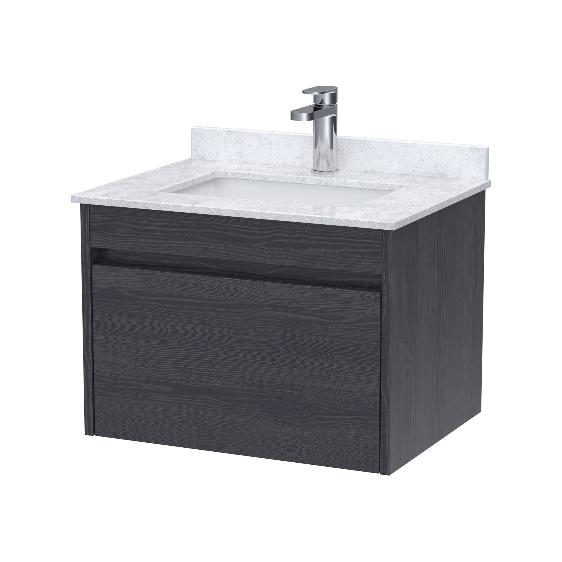 [BFLW2294WS1] Swainsley Contemporary Wall Hung 1 Drawer Vanity Unit with Marble Top with Basin - Choice of Size and Colour - Cutout