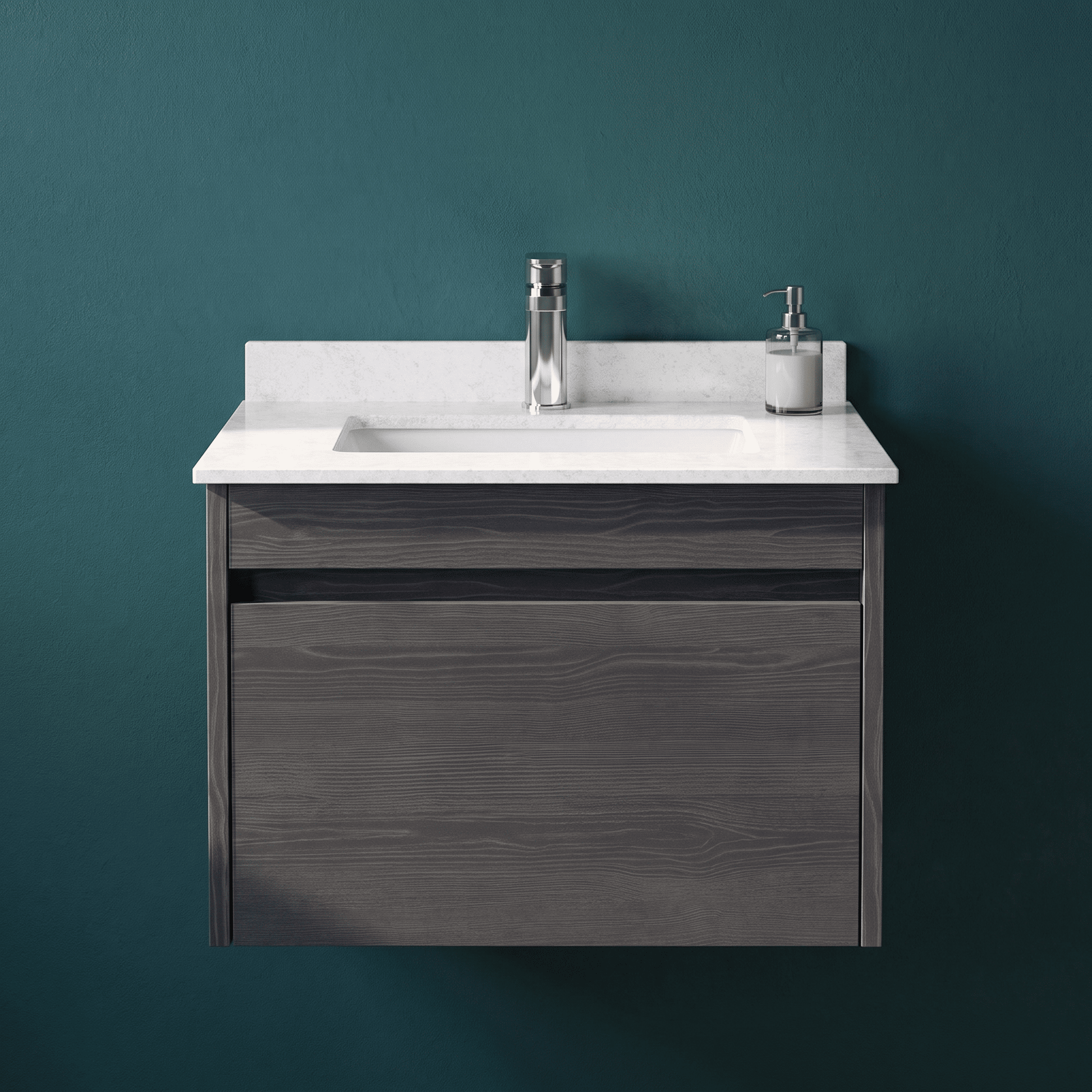[BFLW2294WS1] Swainsley Contemporary Wall Hung 1 Drawer Vanity Unit with Marble Top with Basin - Choice of Size and Colour - Silo