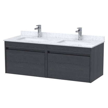 [BFLW2294WS2] Swainsley Contemporary Wall Hung 2 Drawer 1200mm Vanity Unit with Marble Top with Basin - Choice of Colour - Cutout
